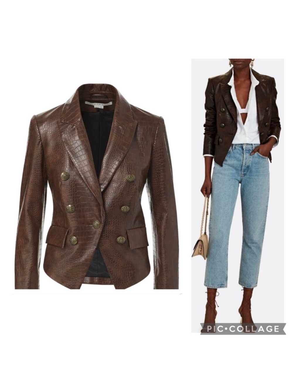 VERONICA BEARD | Cooke Dickey Jacket Croc Embossed Faux Leather Brown Size 12